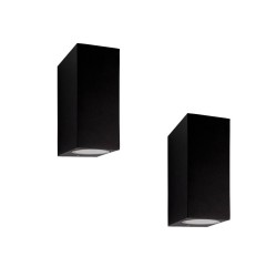 Banzaa Wandlamp Set 2 stuks ? IP54 Armatuur 2x GU-10 Dubbele lichtbundel ? Rechthoek 15cm Zwart