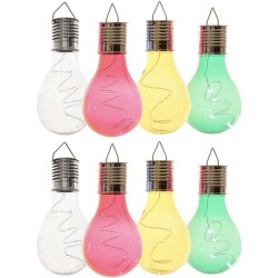 8x Buiten LED wit/groen/geel/rood peertjes solar lampen 14 cm - Buitenverlichting