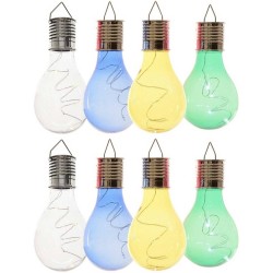 8x Buiten LED wit/blauw/groen/geel peertjes solar lampen 14 cm - Buitenverlichting