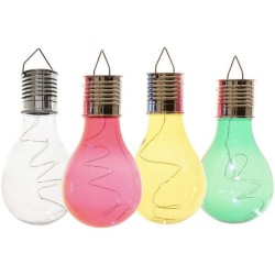 4x Buiten LED wit/groen/geel/rood peertjes solar lampen 14 cm - Buitenverlichting