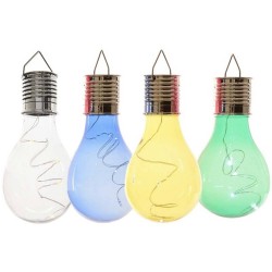 4x Buiten LED wit/blauw/groen/geel peertjes solar lampen 14 cm - Buitenverlichting