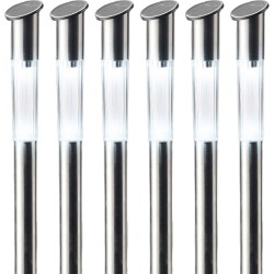6x stuks solar prikspots/tuinspots led - rvs - H57 cm - koel wit - Prikspotjes