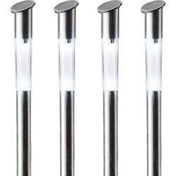 4x stuks solar prikspots/tuinspots led - rvs - H57 cm - koel wit - Prikspotjes