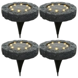 4x solar prikspots/tuinspots led - kunststeen - steengrijs - 11 x 2 cm - Prikspotjes