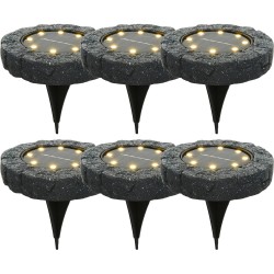 6x solar prikspots/tuinspots led - kunststeen - steengrijs - 11 x 2 cm - Prikspotjes